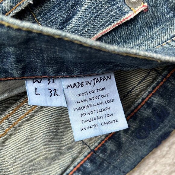 SOLD: KICKING MULE WORKSHOP Indigo Jeans Size W31 x L32 Button Fly Jeans - Picture 4 of 5